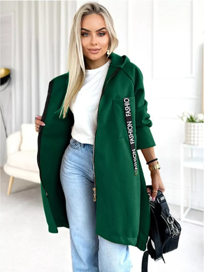 Full Size Zip Up Longline Hooded Outerwear Plus Size