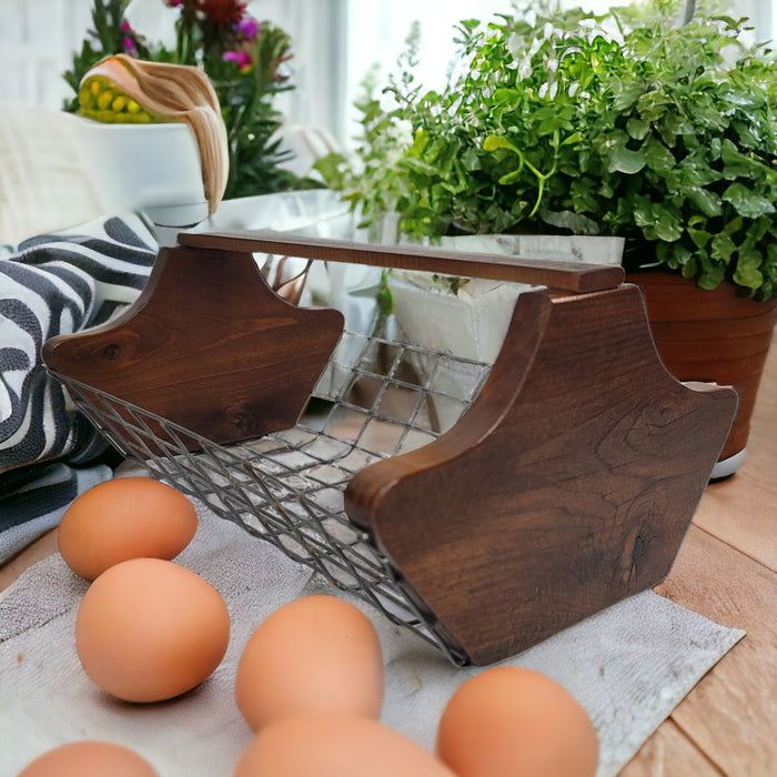 Garden Harvest Basket Wood and Wire Egg Basket - Wainfleet Trading Post