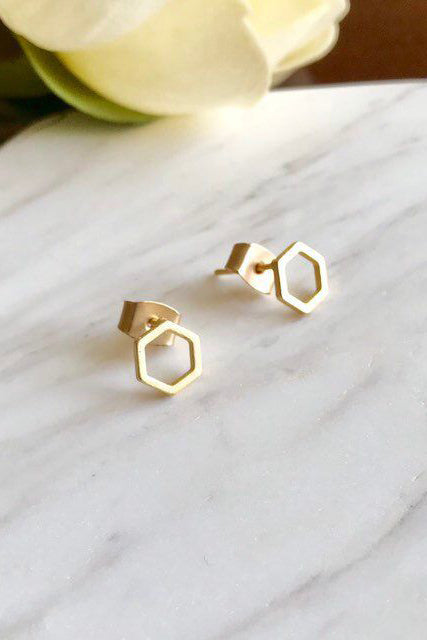 Peter + June - Geo Studs - Gold Hexagon -