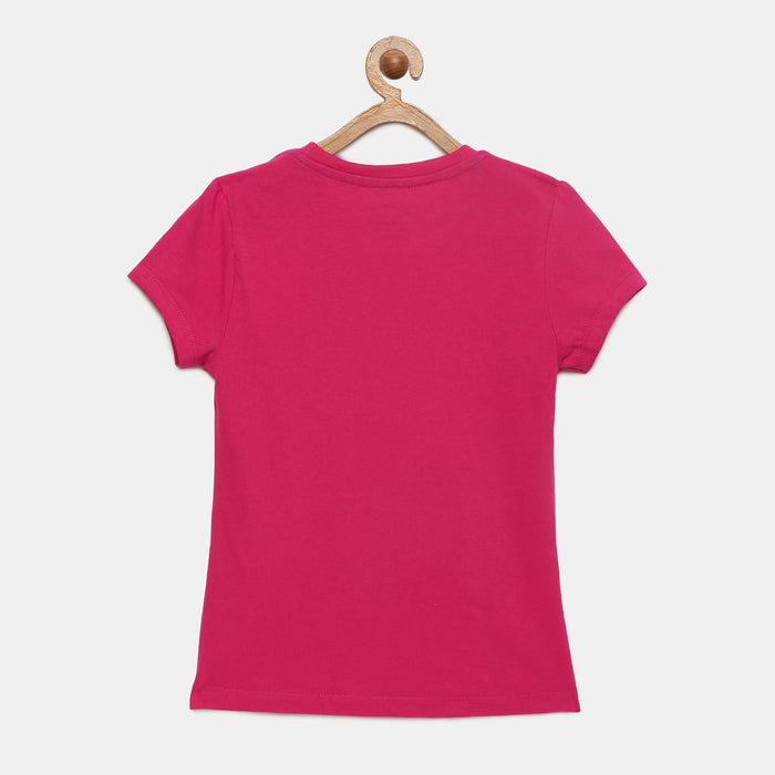 Girls Puff Sleeve Printed Cotton T-Shirt