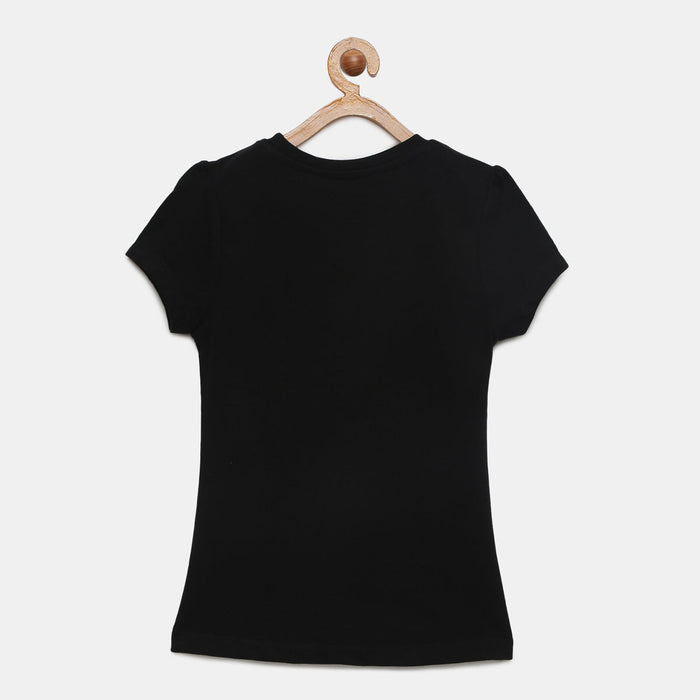 Girls Puff Sleeve Printed Cotton T-Shirt