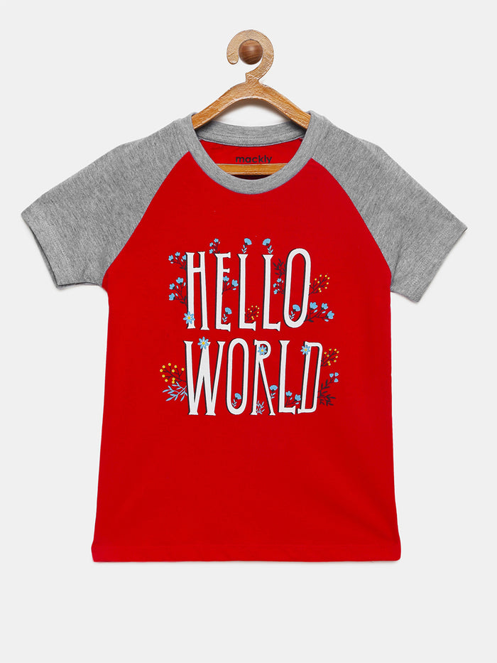 Girls Raglan Sleeve Printed Cotton T-Shirt