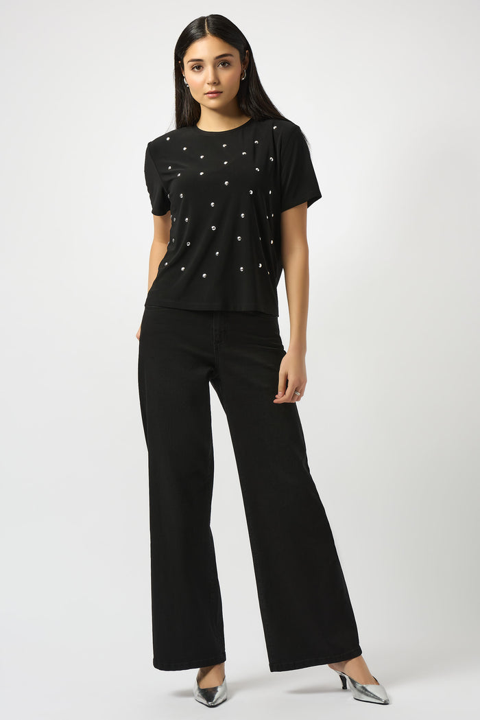 Goldie Classic Wide-Leg Stretch Jeans in Black