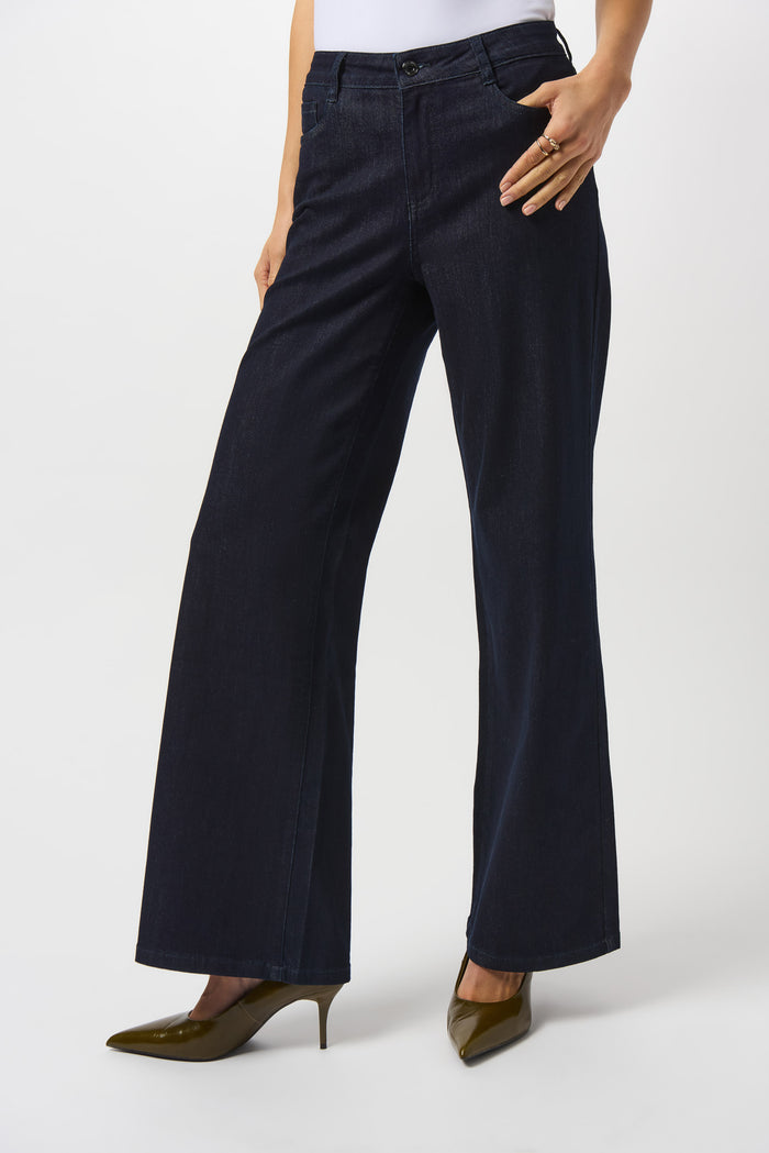 Goldie Classic Wide-Leg Stretch Jeans in Dark Blue Denim