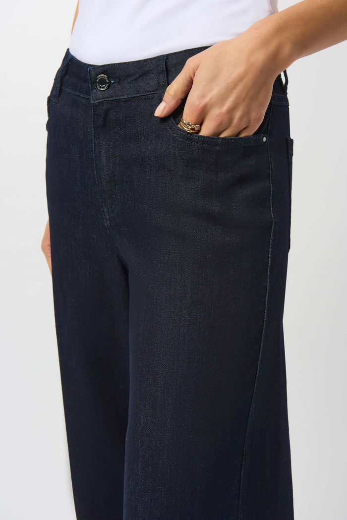 Goldie Classic Wide-Leg Stretch Jeans in Dark Blue Denim