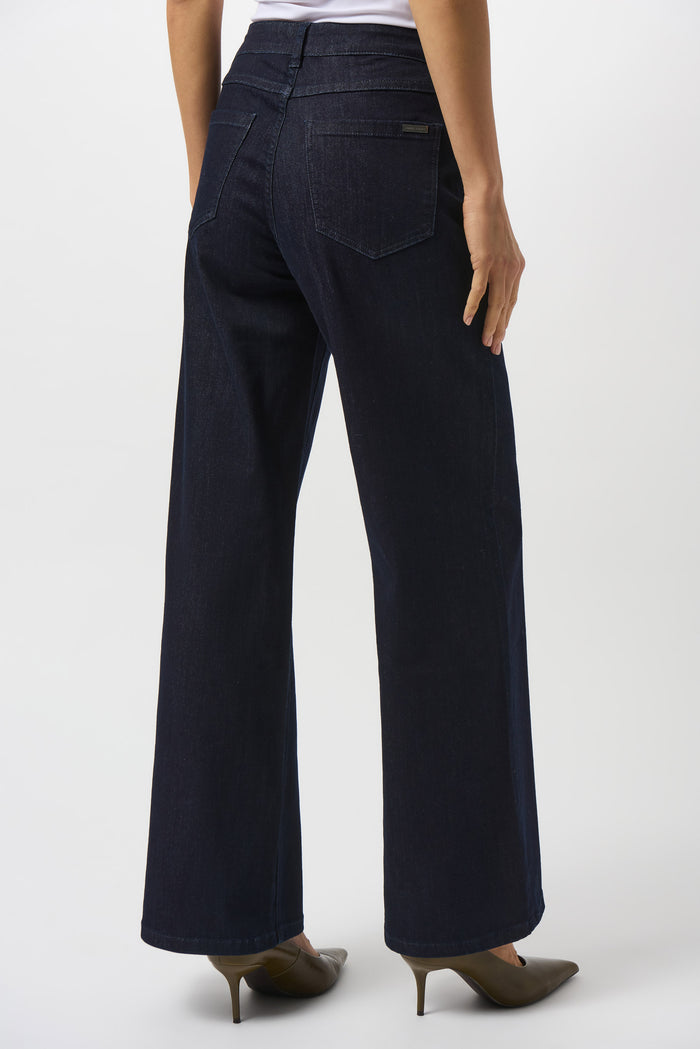 Goldie Classic Wide-Leg Stretch Jeans in Dark Blue Denim