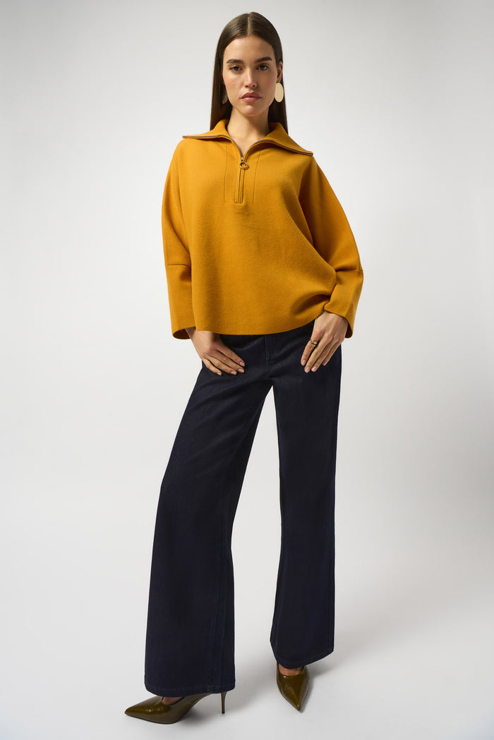 Goldie Classic Wide-Leg Stretch Jeans in Dark Blue Denim