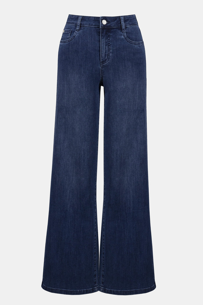 Goldie Classic Wide-Leg Stretch Jeans in Medium Blue Denim