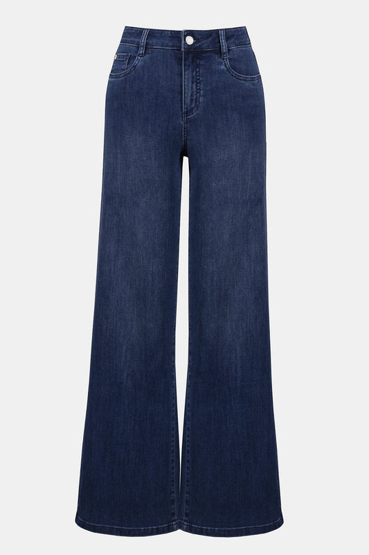 Goldie Classic Wide-Leg Stretch Jeans in Medium Blue Denim