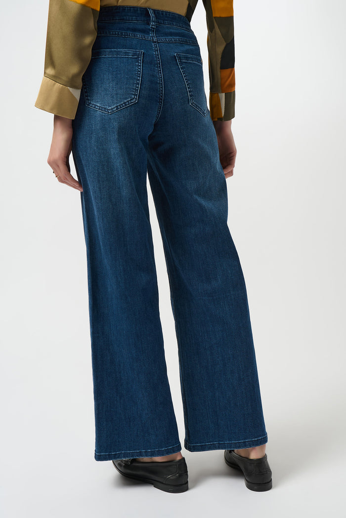 Goldie Classic Wide-Leg Stretch Jeans in Medium Blue Denim