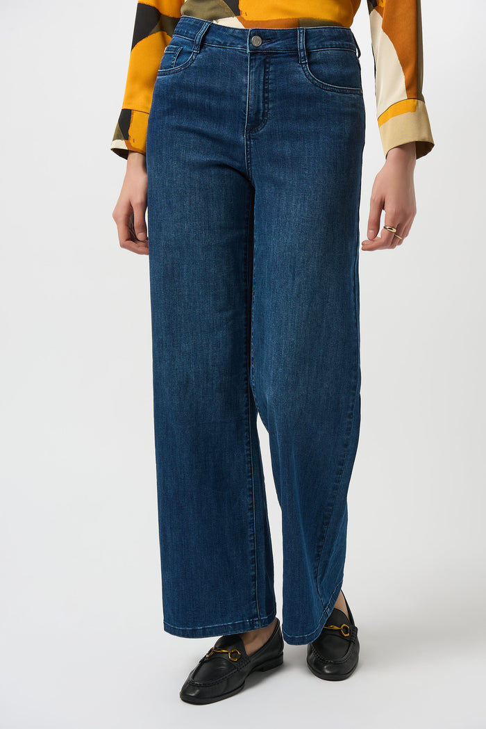 Goldie Classic Wide-Leg Stretch Jeans in Medium Blue Denim