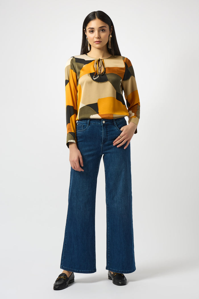 Goldie Classic Wide-Leg Stretch Jeans in Medium Blue Denim