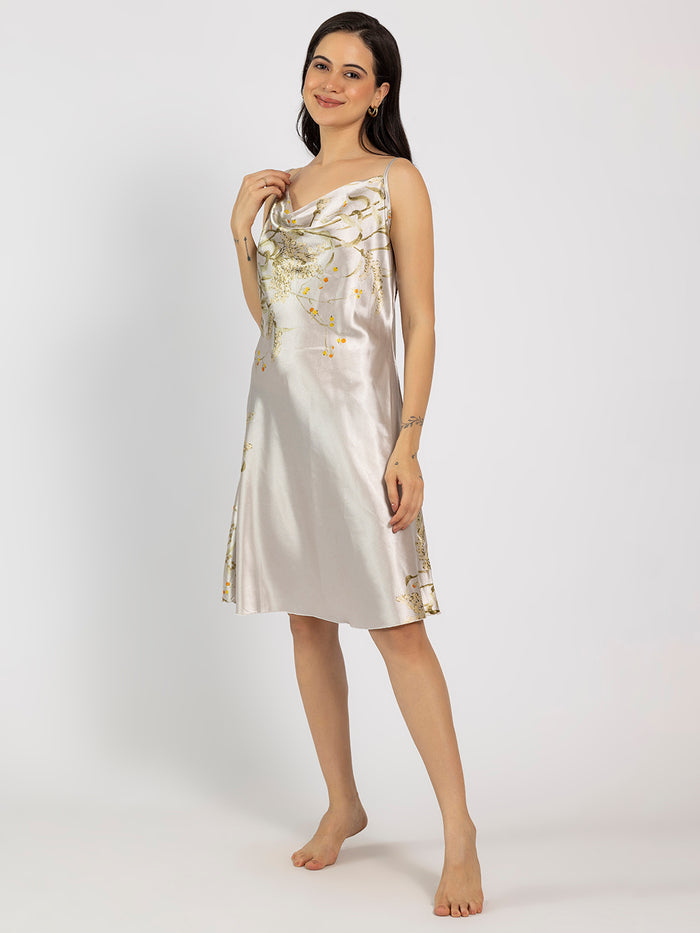 Grey Floral Satin Pack Of 5 -Robe Set Nightwear