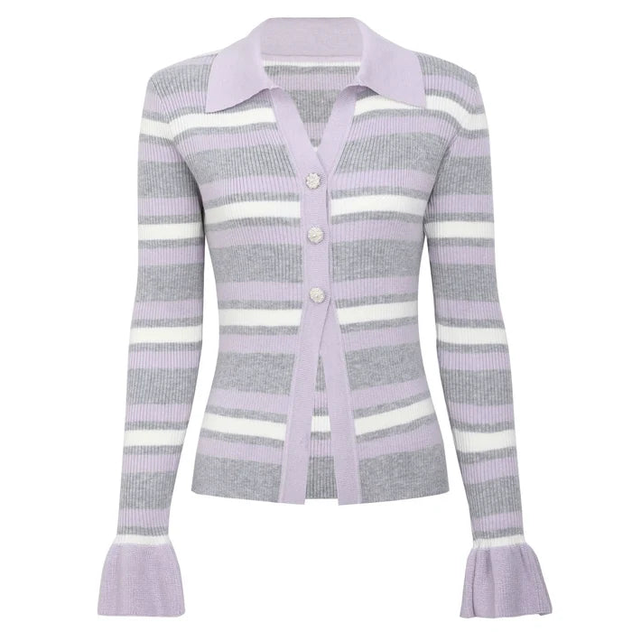 Grey Strip Rib Knit Top