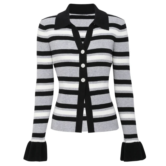 Grey Strip Rib Knit Top