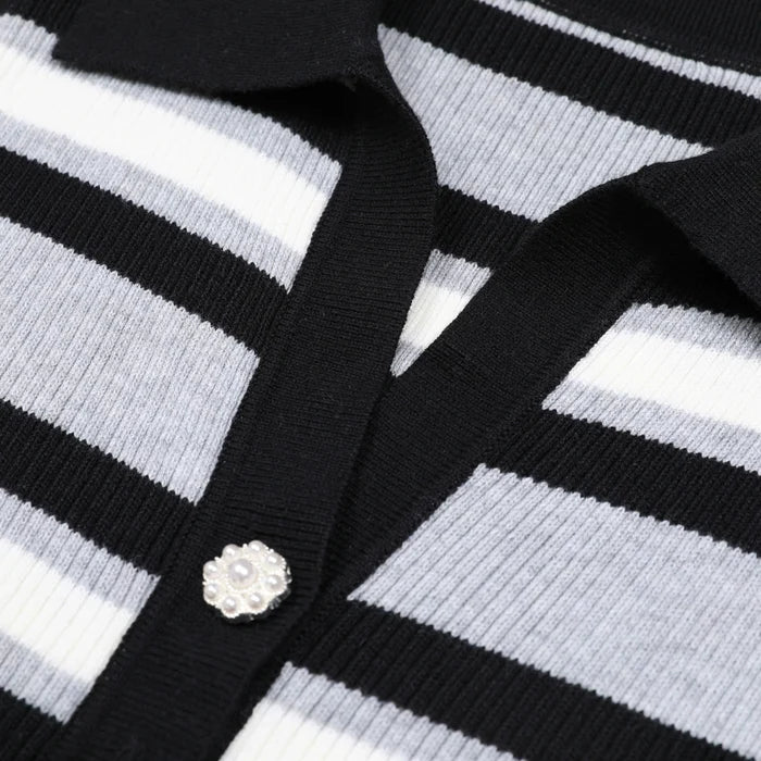 Grey Strip Rib Knit Top