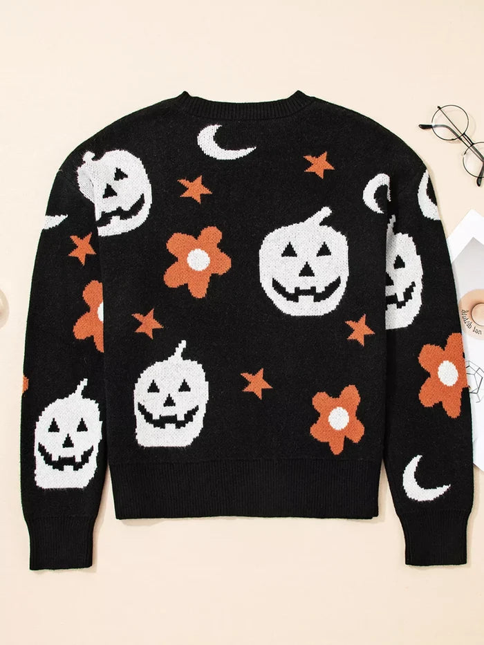 Halloween Gothic Pattern Long Sleeve Sweater