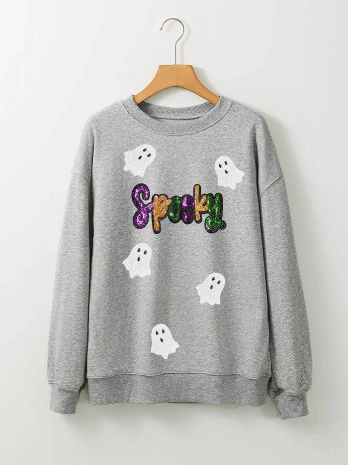 Halloween Spooky Ghost Sequin Sweatshirt
