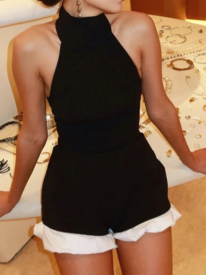 Halter Neck Ruffled Hem Romper