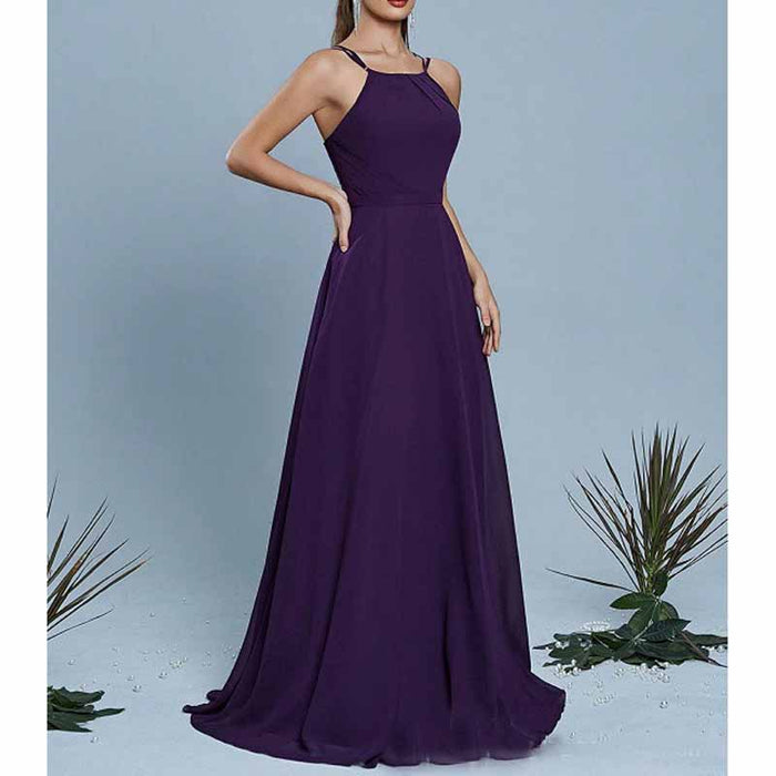 Halter Neck Sleeveless Evening Gown Long Dress | Wedding Party Guest Outfit