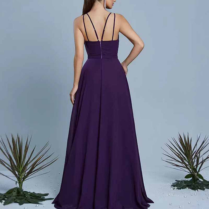 Halter Neck Sleeveless Evening Gown Long Dress | Wedding Party Guest Outfit