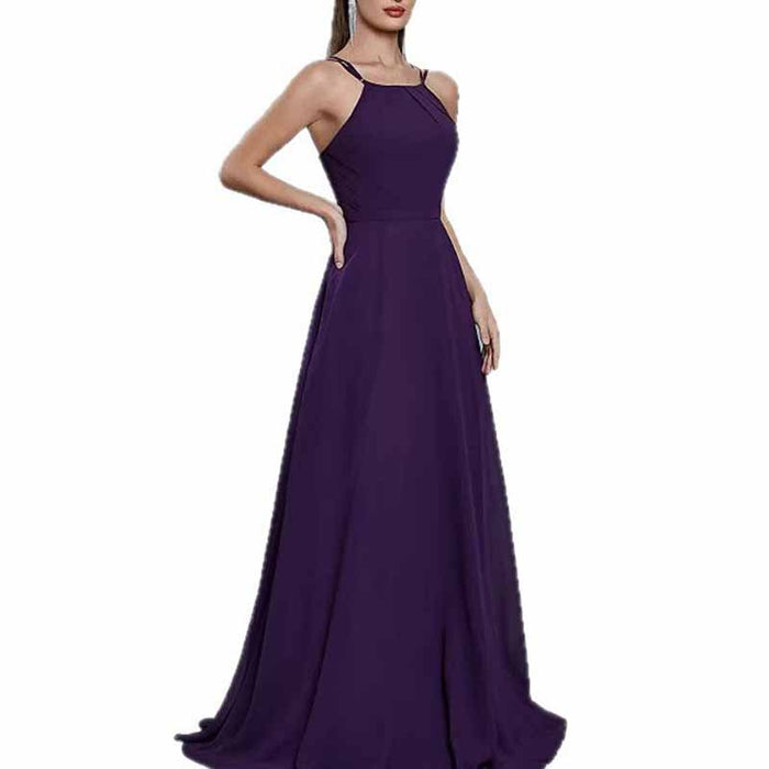 Halter Neck Sleeveless Evening Gown Long Dress | Wedding Party Guest Outfit