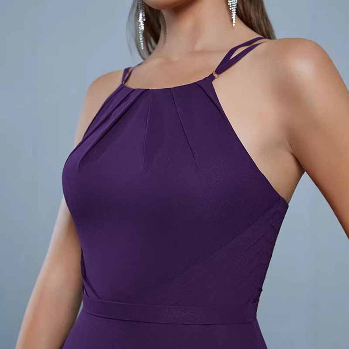 Halter Neck Sleeveless Evening Gown Long Dress | Wedding Party Guest Outfit