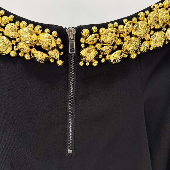 Heavy-Duty Gold Button Camisole & Midi Skirt Set Black Skirt Suit