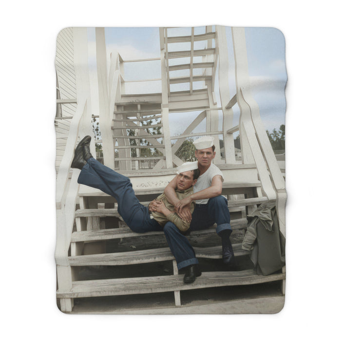 Cozy fleece throw with restored sailor portrait and service-era imagery