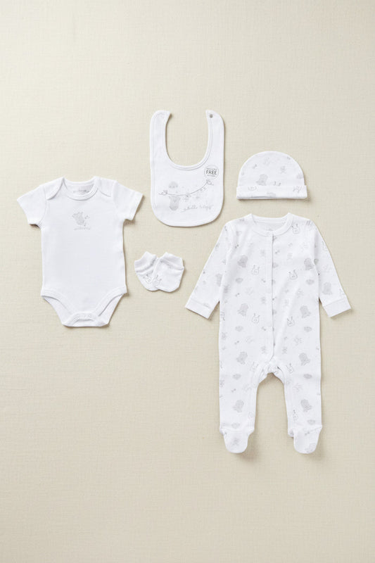 'Hello Baby Teddy Bear' 5 Piece Layette Gift Set - 3 sizes. Rock a Bye Baby
