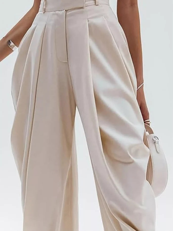 High-Waisted Pleated Drape Pants