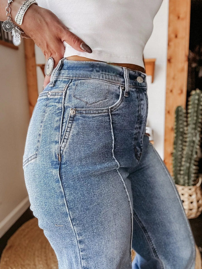 High-Waisted Wide Leg Cuffed Jeans