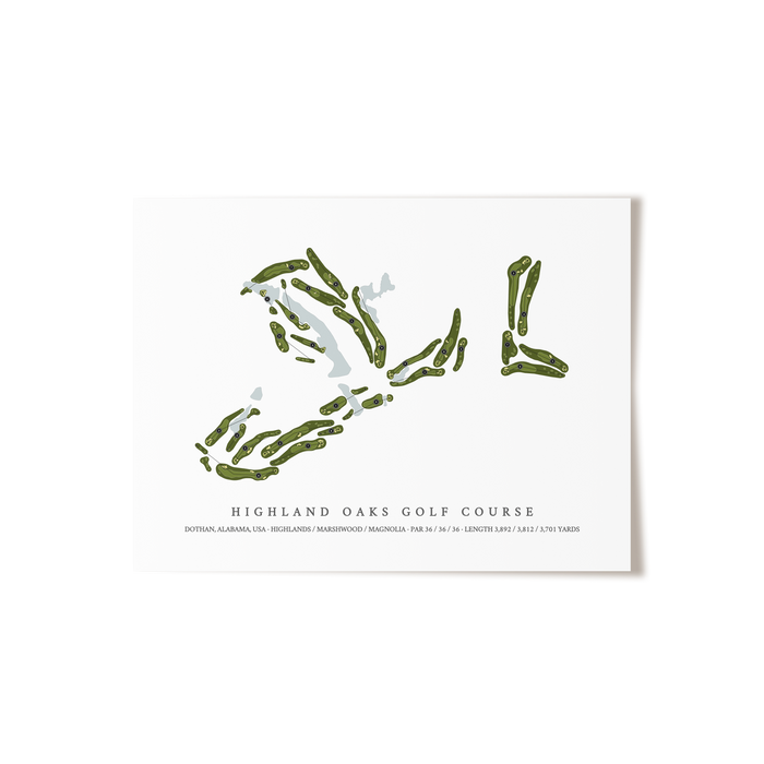 Highland Oaks Golf Course | Golf Course Map | Unframed