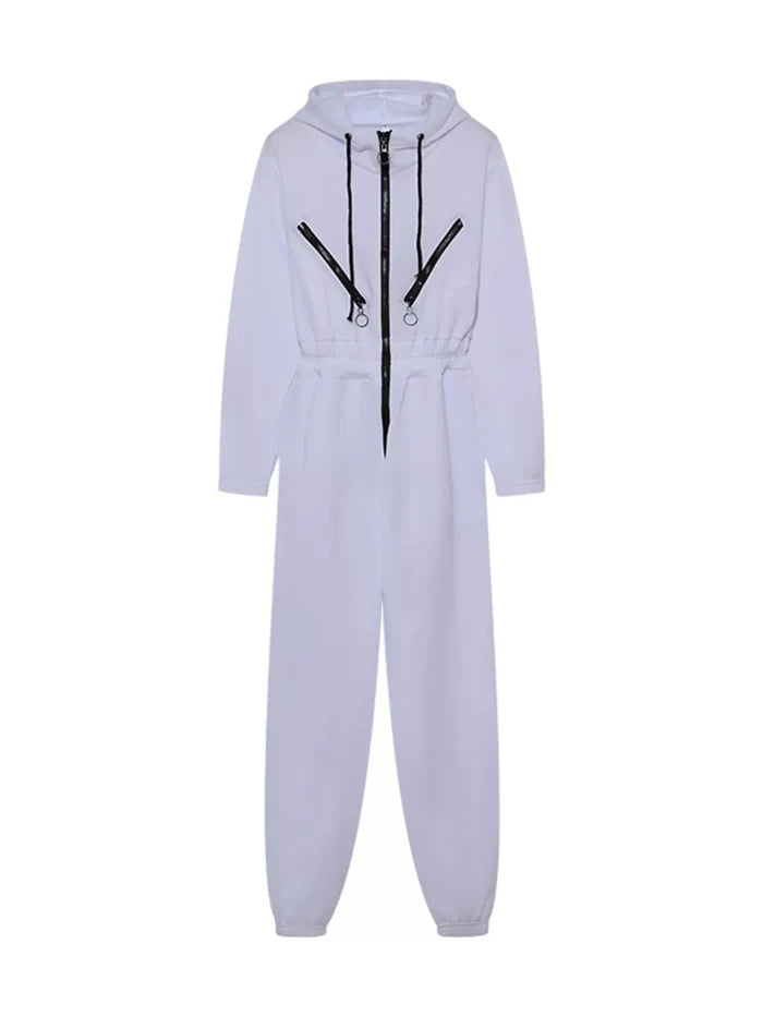 Hooded Zip-Up Long Sleeve Jumpsuit
