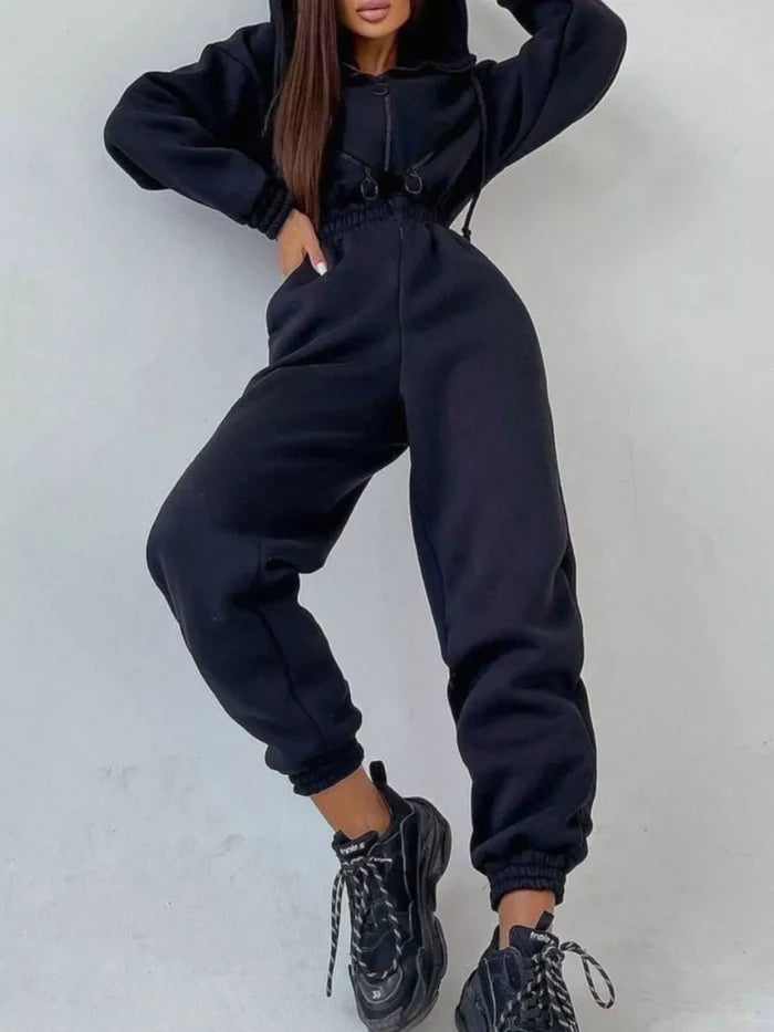 Hooded Zip-Up Long Sleeve Jumpsuit