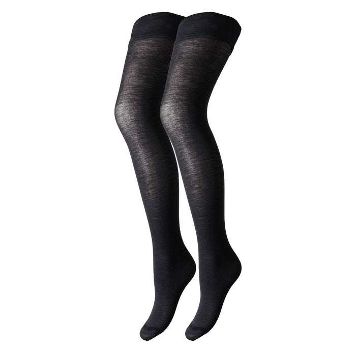 Black wool hold ups on a white background