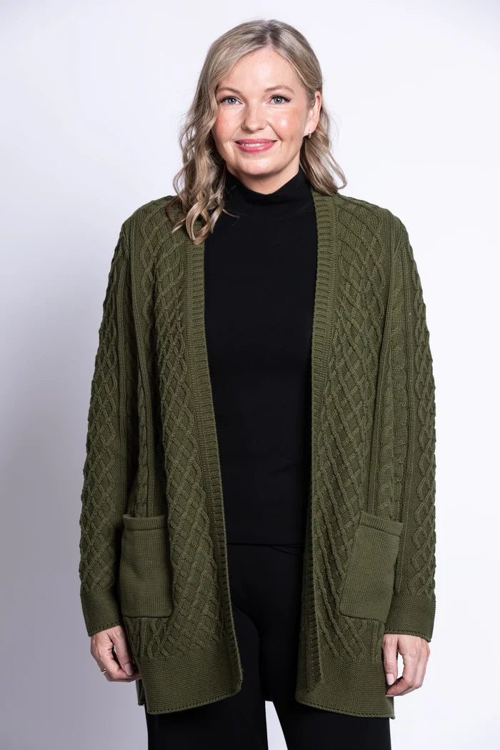 Jenny Cardigan in Khaki Green Cotton