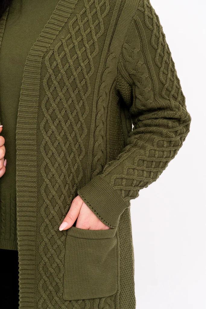 Jenny Cardigan in Khaki Green Cotton