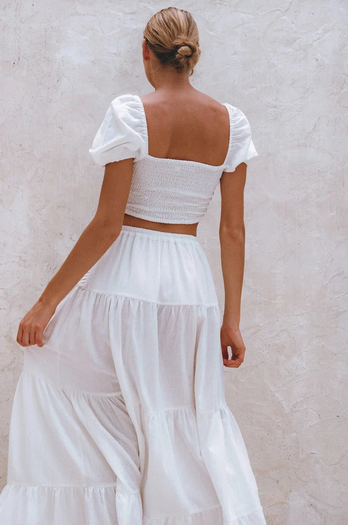 Kiana Linen Crop Top in White - Laluxe Femme