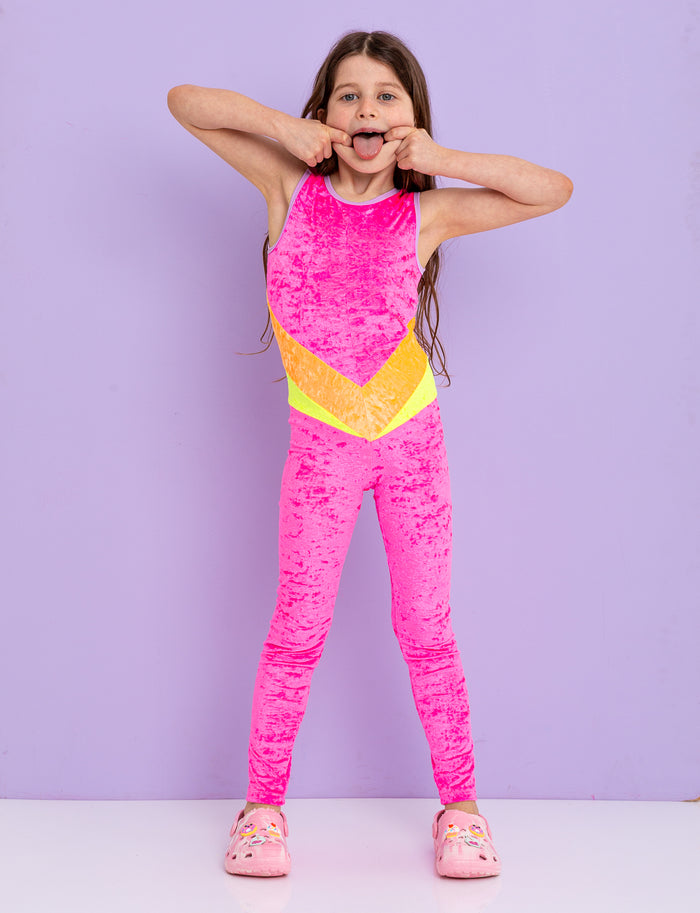 Kids Neon Prism Velvet Catsuit