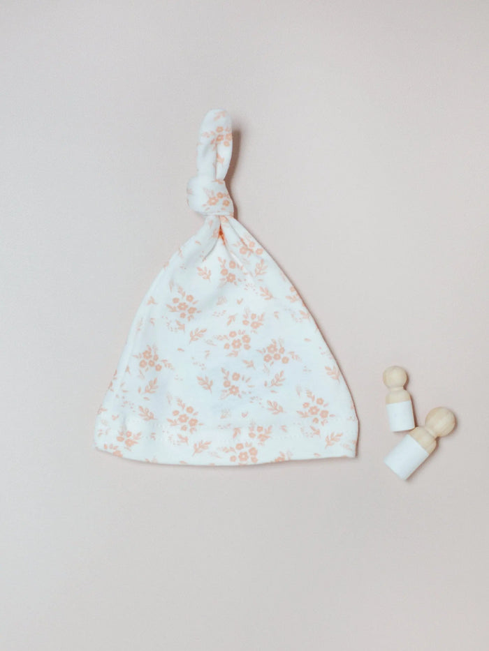 Knotted Hat, Apricot Floral, Premium 100% Organic Cotton Hat Tiny & Small
