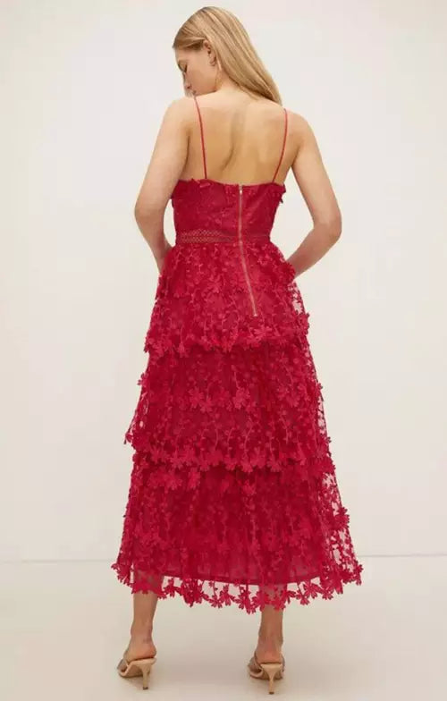 Lace Tiered Strappy Midi Dress