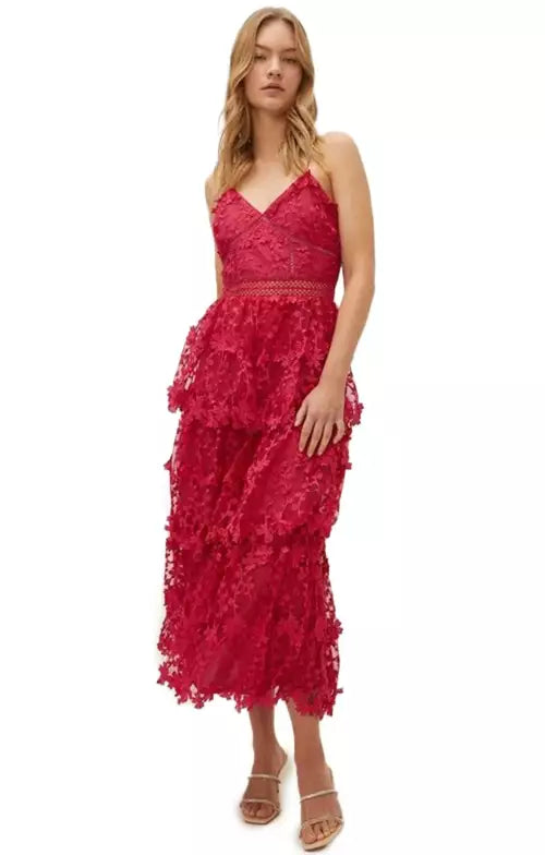 Lace Tiered Strappy Midi Dress
