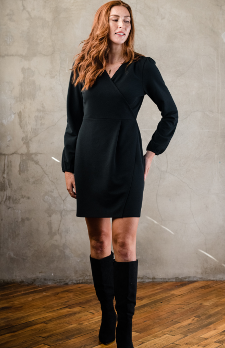 Lacy Crepe Dress in Black - Laluxe Femme