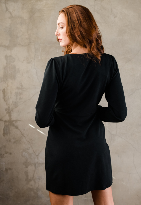 Lacy Crepe Dress in Black - Laluxe Femme