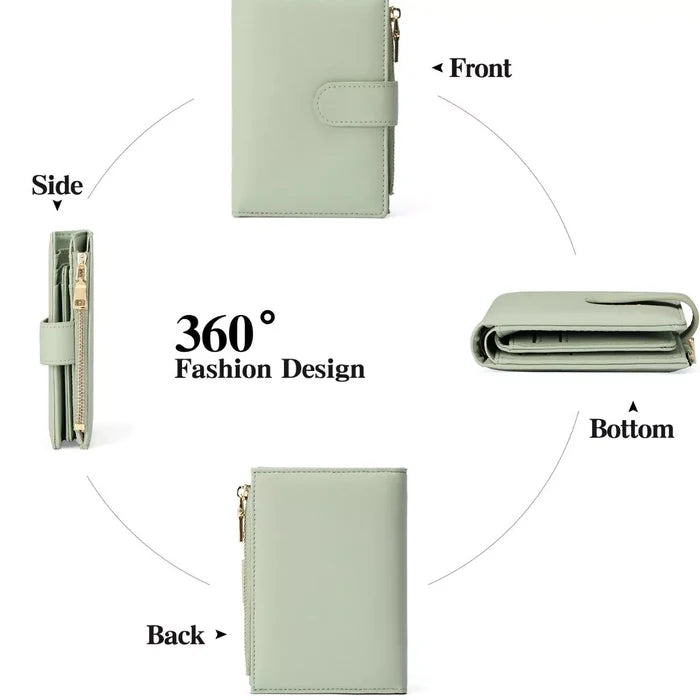 Leather Bifold Wallet with Zipper