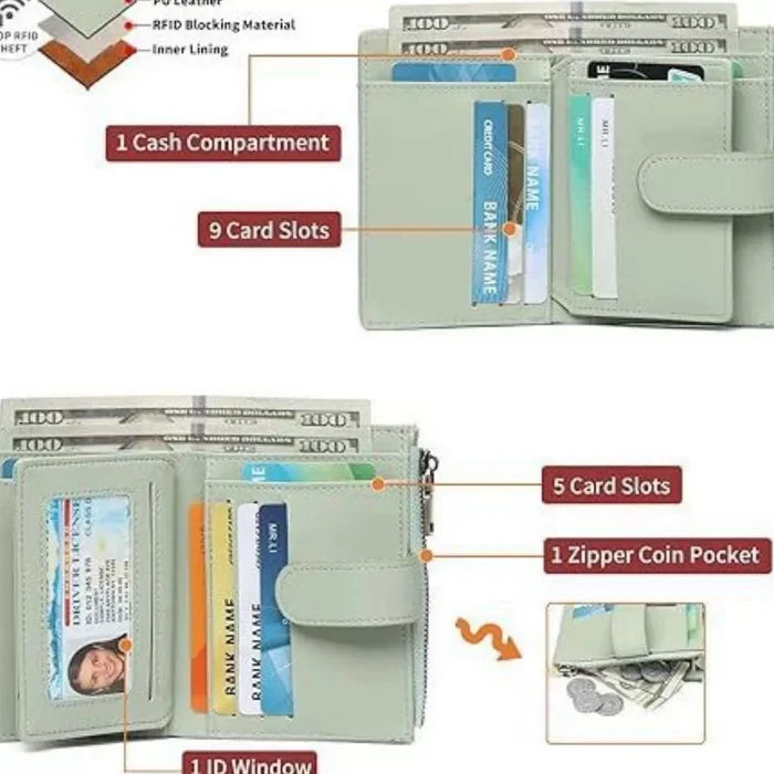 Leather Bifold Wallet with Zipper