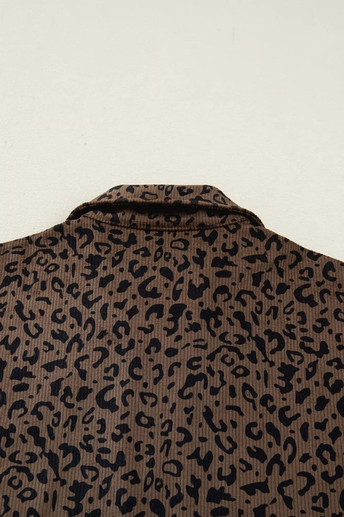 Leopard Print Quarter Zip Corduroy Sweatshirt