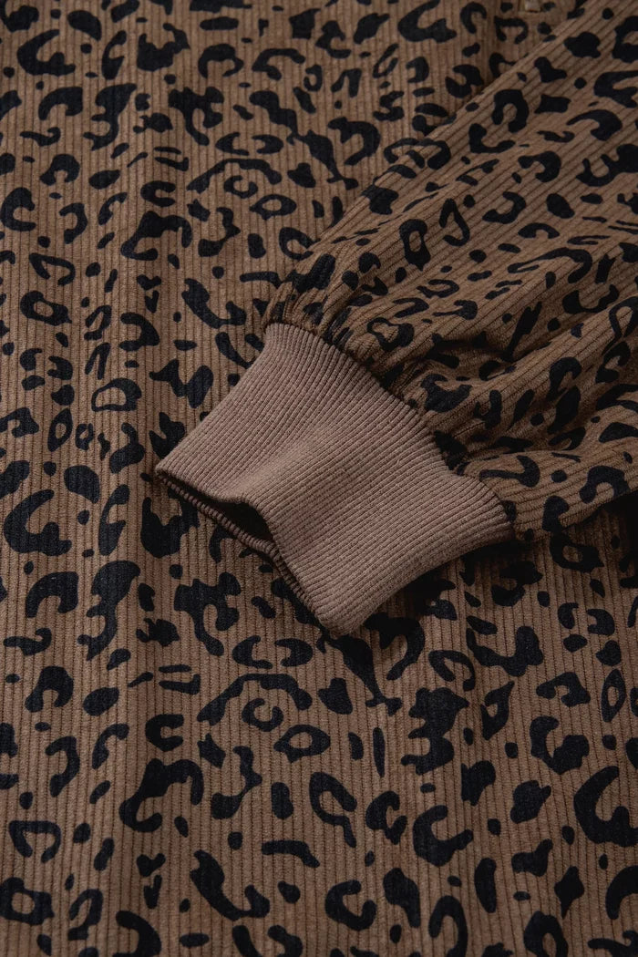Leopard Print Quarter Zip Corduroy Sweatshirt