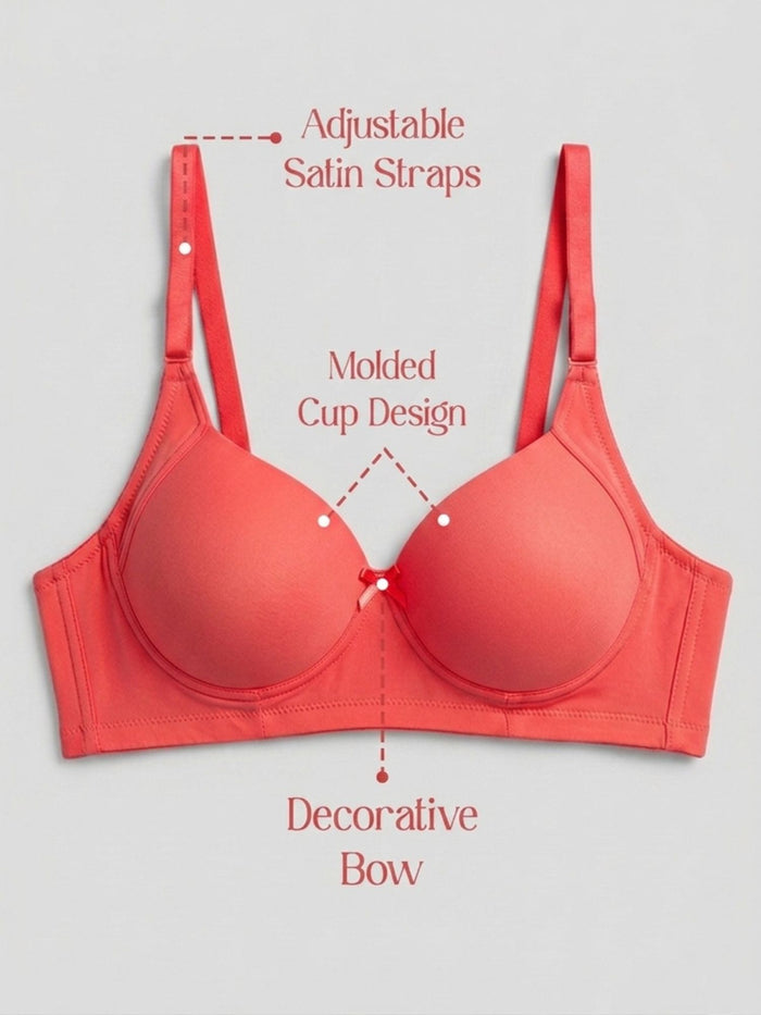 Level-1 Push Up Padded Wirefree Demi Cup Multiway T-Shirt Bra In Coral Color